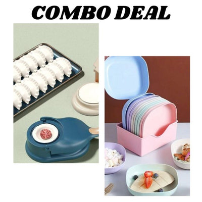 Pack Of 2 |10pcs Multi-function Spit Bone Plate Set + 2 In 1 Dumpling Maker | Best Samosa Maker & Household Food Grade Plastic Elliptical Plate For Kitchen (random Color)