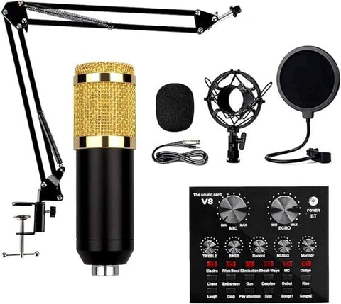 V10 Bm-800 Podcast Condenser Microphone Set With Live Sound Card (black)