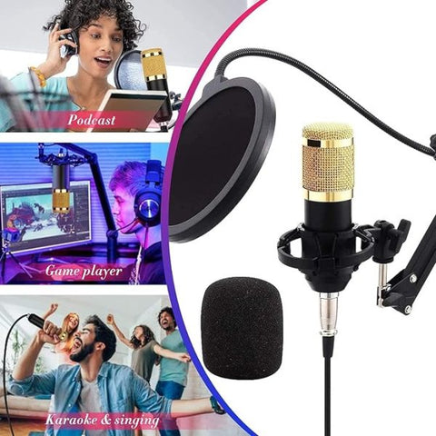 V10 Bm-800 Podcast Condenser Microphone Set With Live Sound Card (black)