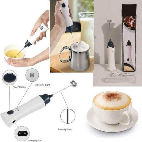 White Electric Rechargeable Coffee Beater – Versatile Milk, Mixing Machine ,juice, Coffee, And Egg Foamer, Ideal For Kitchen Accessories. Portable And Lightweight, Perfect For Cappuccino, Latte, Baking, And Smoothies.